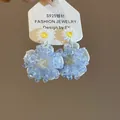 Elegant blue and white bead flower stud earrings with S925 silver needles - Blue White Woven Daisy Style (58#)