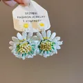 Handmade daisy floral earrings with S925 silver needle and intricate beaded details - White Woven Daisy Stud Earrings (57#)
