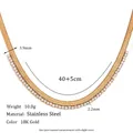 18K gold plated stainless steel snake chain necklace with micro-pave zirconia fishbone links - One Size / Zirconia Fishbone Pattern Splicing Necklace - Gold - White Zirconia