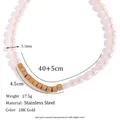 Detail view of 18K gold stainless steel necklace with pink pearls and size dimensions - Necklace - Gold