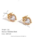 Macro detail of crown earring showing 9.8mm dimensions and 18K gold stainless steel - Mini Zircon Crown Stud Earrings - Gold