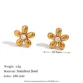 18K gold plated stainless steel flower stud earrings with a white zircon center - Mini Rhinestone Flower Stud - Gold