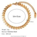 Elegant 18K gold plated stainless steel leaf chain bracelet for women with extension - Leaf Fishtail Bracelet - Gold / 16cm+5cm