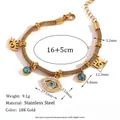 Detailed specs of 18K gold plated stainless steel evil eye and turquoise bead bracelet - Mesh Chain Turquoise Eye Bracelet - Gold