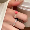 Elegant hollow crown ring featuring a red enamel strawberry and zircon accents - Silver Lace Strawberry Crown Style (31#)