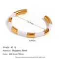 Bracelet jonc minimaliste en acier inoxydable plaqué or 18 carats et émail blanc - Or Blanc