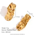 18K gold plated stainless steel teardrop earrings with vintage pleated metal texture - Irregular Pleated Rectangular Studs - Gold