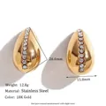 18K gold plated stainless steel teardrop earrings with vertical micro-set rhinestones - Hollow Back Micro-Inlaid Straight Line Rhinestone Teardrop Stud Earrings / Gold
