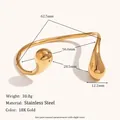 18K gold plated stainless steel open bangle with stylish double teardrop design - Double Teardrop Open Bangle / Gold