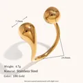 Detail showing 18K gold-plated stainless steel ring dimensions and 4.7g weight - Double Teardrop Open Ring / Gold