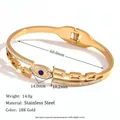 18K vergoldetes Edelstahl-Armreif mit Bösem Blick Design und blauen Kristallen - Doppelschichtige Kette Böser Blick Armreif mit Federverschluss - Gold