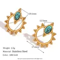 Böhmische 18K vergoldete Edelstahl-Ohrstecker mit ovalem Türkis und Sonnenstrahl-Design - Dreiblättrige Oval Türkis Ohrringe - Gold