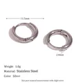 Detail view of 11.5mm stainless steel hoop earrings showing precise size and dimensions - 12mm / Silver