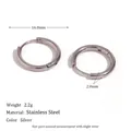 Polished silver stainless steel hoop earrings with 16mm diameter and 2.2g weight - 16mm / Silver