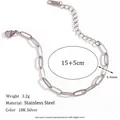 Minimalist silver stainless steel paperclip chain bracelet, 15+5cm length - 4.4mm Paperclip Chain Bracelet Steel Color 15cm+5cm