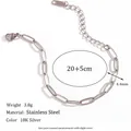 Elegant silver stainless steel paperclip chain bracelet with adjustable 20+5cm length - 4.4mm Paperclip Chain - Steel Color Anklet - 20cm+5cm