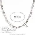 Elegant minimalist stainless steel paperclip chain necklace in 18K silver finish - 4.4mm Paperclip Chain - Steel Color Necklace - 40cm+5cm