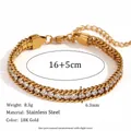 Dreifach geflochtenes 18K vergoldetes Edelstahlarmband mit Zirkon-Einlage - Dreischichtiger Gedrehter Kettenstil / 16+5cm / Gold