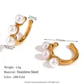 Manchette d'oreille minimaliste en acier doré 18 carats avec trois perles pour oreilles non percées - Ear Cuff en Forme de C avec Trois Perles - Or