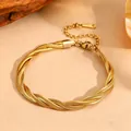 Gold plated multi-strand braided snake chain bracelet with adjustable lobster clasp closure - Q805-3 Strand Blades Woven Into A Gold Bracelet
