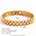 Pulsera de acero inoxidable bañada en oro de 18K estilo reloj de 10mm de ancho y 20cm largo - Estilo 10mm / Dorado