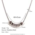 Minimalist silver stainless steel snake chain necklace with beaded rings for women - Silver Metal Beads Pendant Necklace