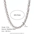 Detailed specs of 6.9mm silver stainless steel chain necklace with 60+5cm length - Cross Chain Necklace / Silver / 60CM+5CM