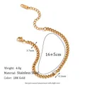 18K gold plated stainless steel Cuban chain bracelet with circular white zircon gemstone - Round Zirconia 3.7mm Curb Chain / Gold