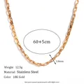 Detailed view of 3mm 18K gold-plated stainless steel box chain necklace with lobster clasp - 3mm / Gold Necklace (60cm+5cm)