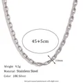 Durable stainless steel 18K silver plated box chain necklace for women, 45+5cm length - 3mm / Steel Color Necklace (45cm+5cm)