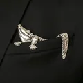 Silver crocodile brooch with vintage finish crawling from black suit pocket edge - Crocodile Style (1231)
