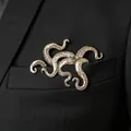 Gothic octopus tentacle brooch in vintage silver metal on black suit pocket - Octopus Style (1217)