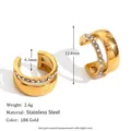 18K gold plated stainless steel double-layer C-shaped ear cuffs with micro pavé stones - Gold-White Zircon