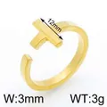 Anello aperto in acciaio inossidabile dorato con design a T, 3 mm - Oro Kr92889-z / Misura 7