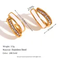 U-shaped 18K gold plated stainless steel hoop earrings with white enamel and micro-pave crystals - Enamel Rhinestone Crossover U-Shape Hoop Earrings - Gold White