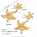 Starfish drop earrings in 18K gold-plated stainless steel with lifelike texture - Double Starfish Drop Earrings - Gold
