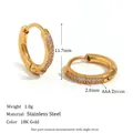 18K gold plated stainless steel huggie earrings with 2.0mm AAA cubic zirconia stones - Rounded Edge Zirconia Style / 12mm / Gold