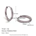Vue détaillée de créoles en acier argenté avec zircone AAA et dimensions du produit - Style Zircone à Bords Arrondis / 16mm / Argent