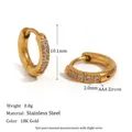 Minimalist 18K gold plated stainless steel hoop earrings with AAA zircon inlay - Rounded Edge Zirconia Style / 10mm / Gold