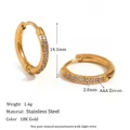 Golden 18K gold plated stainless steel hoop earrings with AAA zircon inlay 14mm - Rounded Edge Zirconia Style / 14mm / Gold