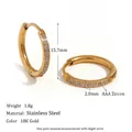 Golden 18K gold plated stainless steel hoop earrings with inset AAA zircon stones - Rounded Edge Zirconia Style / 16mm / Gold
