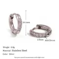 Boucles d'oreilles créoles en acier inoxydable argenté avec zircons AAA incrustés - Style Zircone à Bords Arrondis / 10mm / Argent