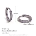 Boucles d'oreilles en acier argenté avec incrustation de zircons AAA sur fond blanc - Style Zircone à Bords Arrondis / 12mm / Argent