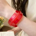 Brazalete rojo ancho geométrico irregular con acabado de resina metálica brillante elegante - 34# Rojo