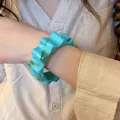 Irregular geometric wave bangle in blue marble resin, stylish thick cuff for women - 43# Blue