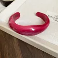 Irregular geometric C-shaped open bracelet in deep red glossy resin with white marbling - 18# Rose Red