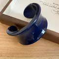 Brazalete abierto de resina azul oscuro translúcido con diseño geométrico minimalista - 23# Azul Oscuro