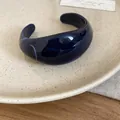 Minimalist C-shaped open bangle with deep blue marble texture and glossy resin finish - 26# Ink Blue