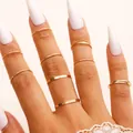 Golden minimalist star and moon ring set featuring stacking style and textured bands - Minimal Matte Smooth Gold Stackable Ring Set (11071)