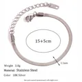 Flat silver stainless steel snake chain bracelet with adjustable lobster clasp and tag - Steel Color Bracelet (15+5cm)